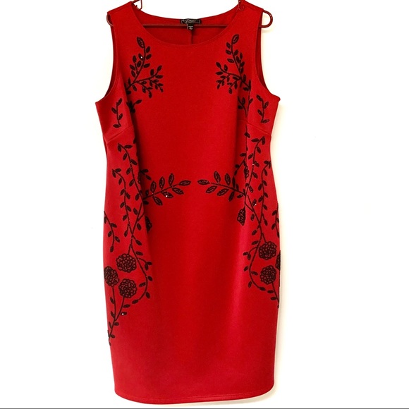 Dress Barn Dresses & Skirts - DRESS BARN Red w/Blk Flower Beaded Design Dress 2X